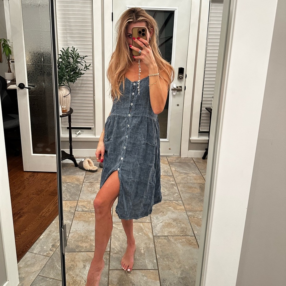 Blue Button-Down Midi Dress denim ish